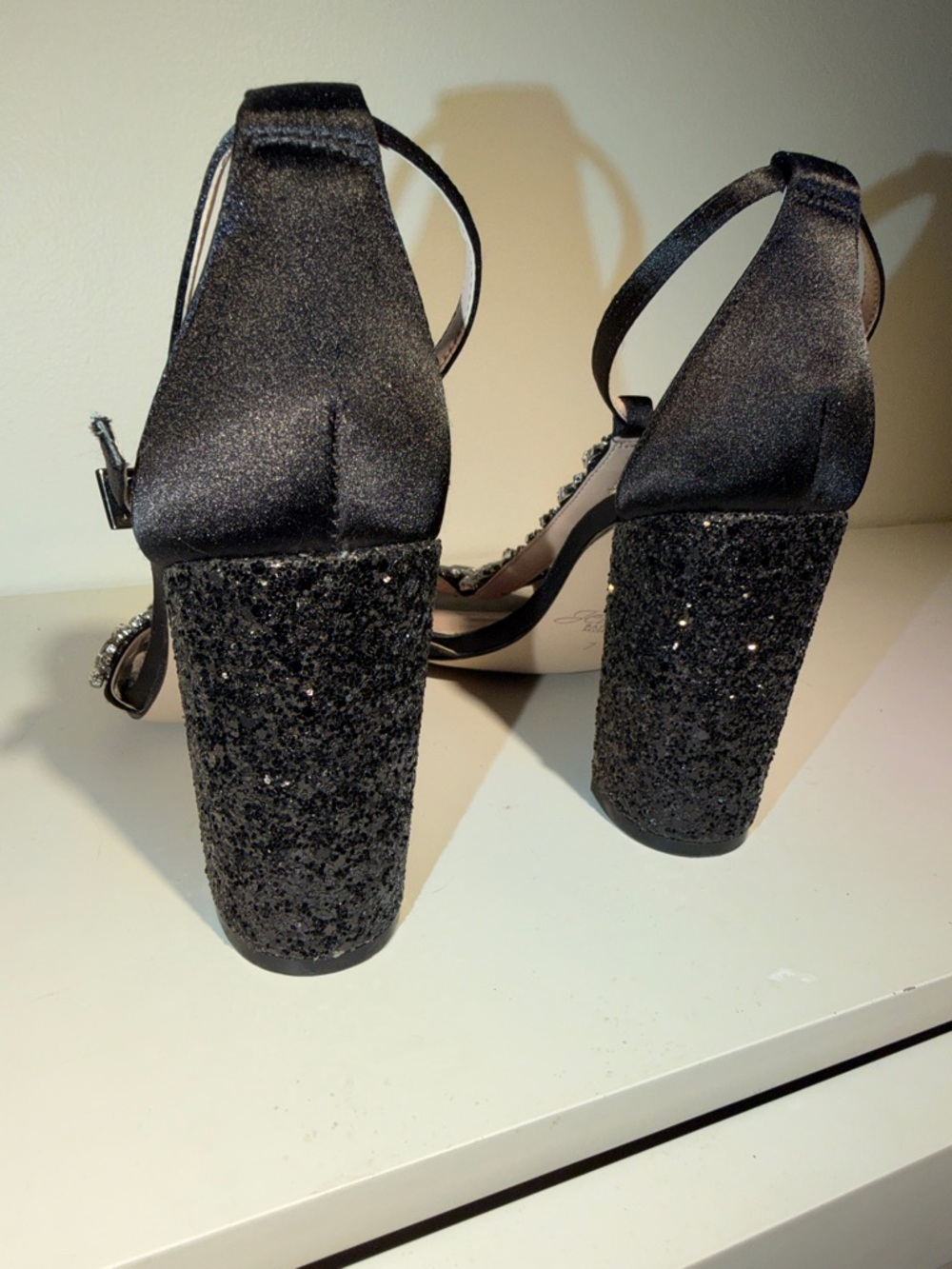 Jewel Badgley Mischka Black Crystal-Embellished Block Heel Sandals.Sz 7 Chic - Picture 6 of 12